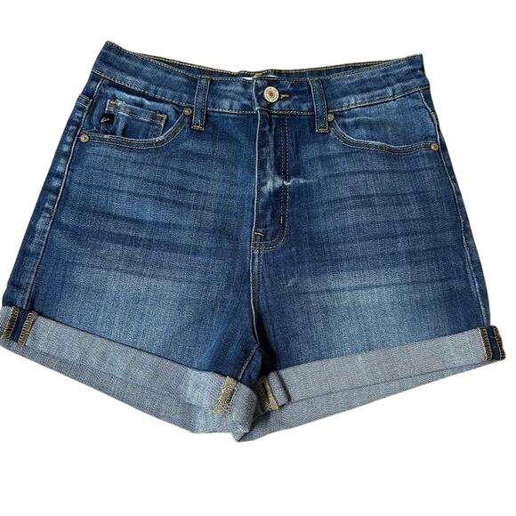 Kancan High Rise Medium Stone Wash Denim Shorts Size Medium M Stretch Casual - Picture 4 of 10